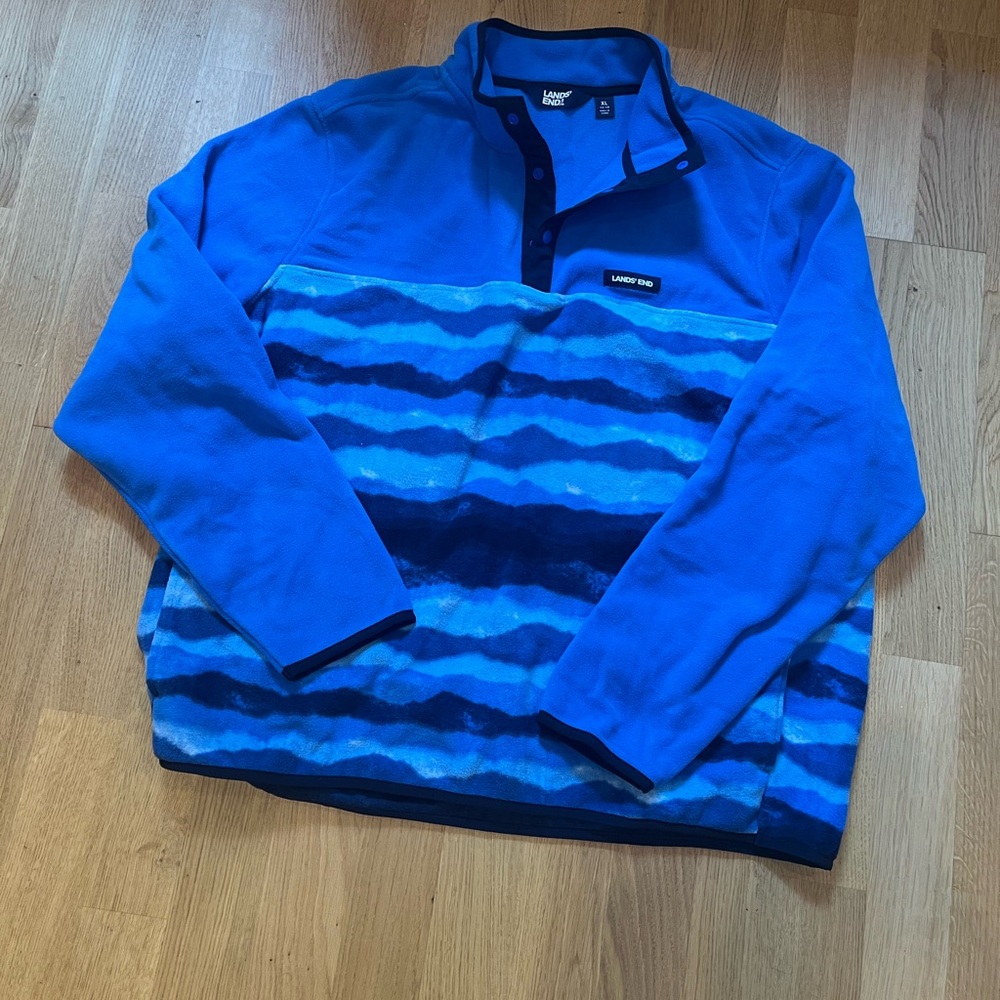 Lands' End Blue Fleece Quarter Snapneck Pullover